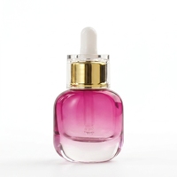 Luxuriöse 20ml Matt-Rosa-Lila Farbverlauf Glasflasche für Serum mit Schwerem Boden, Gold-Silber Lotionpumpe, Augenessenz Hautpflege-Verpackung