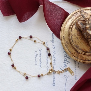 Bead Garnet Stone Plated Bead <b>Bracelet</b> Gold Minimalist Round Stainless Steel Natural Women's <b>Ball</b> BANGLES Cuff <b>Bracelet</b> Gem - Product Image 1