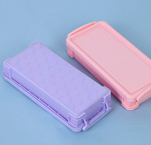 Étui à crayons en plastique coloré, boîte de rangement rectangulaire avec couvercle à boucle pour l'école et le bureau - Product Image 2