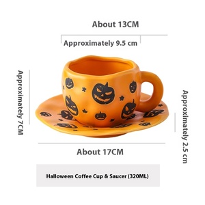 Tazza di caffè in ceramica di <span class=keywords><strong>Halloween</strong></span> creativa e piattino con personalità irregolare Pattern di pipistrello di zucca Japandi Design Style - Product Image 6