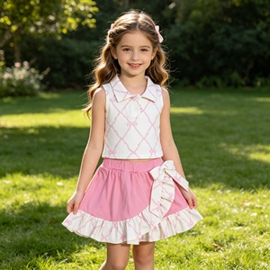 GSD3730 RTS Vestido sin mangas para niña, con estampado de mariposas rojas, hasta la rodilla, con encaje floral a rayas, venta al por mayor - Product Image 6