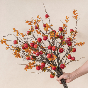 Sống động như thật màu đỏ cam 90cm đơn 9 đầu nhỏ Hồng chi nhánh nhân tạo gốc cho nhà lễ hội trang trí trong nhà sắp xếp - Product Image 4