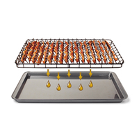 Ensemble de 2 grilles à bacon carrées antiadhésives et de plaques de cuisson en acier au carbone, compatibles four, avec plateau de drainage des graisses