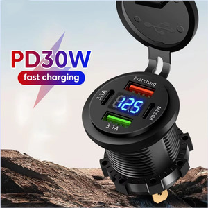 شاحن سيارة ثنائي PD30W مزدوج QC USB نوع C سريع مقاوم للماء لهاتف سيارة 12 فولت/24 فولت - Product Image 2