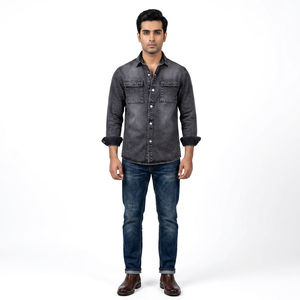 Light Wash Solid Denim <b>Jacket</b> for <b>Men</b> High Quality Vintage Style Hooded Breathable 100% Cotton Stand Collar Front Casual Wear - Product Image 1