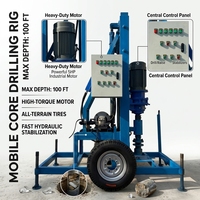 Foreuse de puits d'eau semi-hydraulique rotative électrique, mobile à gros pneus, pour forage de petits trous, profondeur max. 120 m