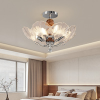 Lustre LED moderne en cuivre et verre, style antique français, à pétales, changeant de trois couleurs, 58 cm, pour bureau, salle à manger et chambre à coucher