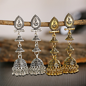 Trang Sức Jhumka Ấn Độ Mới 2021 Hoa Tai Cổ Dân Tộc Gypsy Vàng Kim Loại Chuông Lớn Phóng Đại Hoa Tai Lủng Lẳng Thả Dài Cho Phụ Nữ Brincos - Product Image 4
