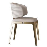 Chaise de salle à manger BST moderne de style nordique avec dossier incurvé en cuir et structure métallique beige pour banquets commerciaux, hôtels, maisons, appartements, restaurants