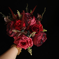 Buket Bunga Sutra Buatan Tangan untuk Pengantin, Tulip, Calla Lily, Peony, Tersedia Warna Putih, Merah, Oranye untuk Pendaftaran Pernikahan