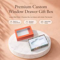 Caja de Regalo Personalizada con Ventana y Cajón, Exhibición Transparente de PVC PET, Patrón de Azulejos, Inserto de Espuma EVA, Embalaje para Relojes y Joyas, OEM, MOQ de 100 Piezas