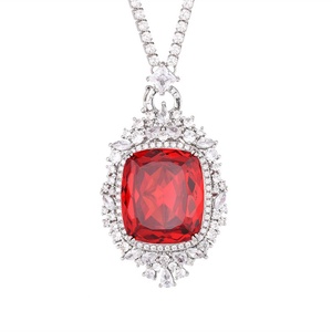 Bulk Supply High Quality 23*23mm Red Cubic Zirconia Jewelry Trendy Eco-friendly Copper Women <b>Statement</b> Pendant <b>Necklace</b> - Product Image 1