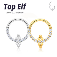G23 ASTM F136 Titanium Classic Round Earwheel with Zircon Ear Cartilage Earring Nose Ring Simple Hinged Segment Clicker