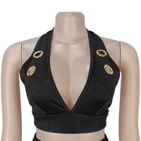 Ensemble deux pièces sexy pour femme, tenue de club estivale extensible, avec pantalon ample à jambes larges et découpes tendance à œillets
