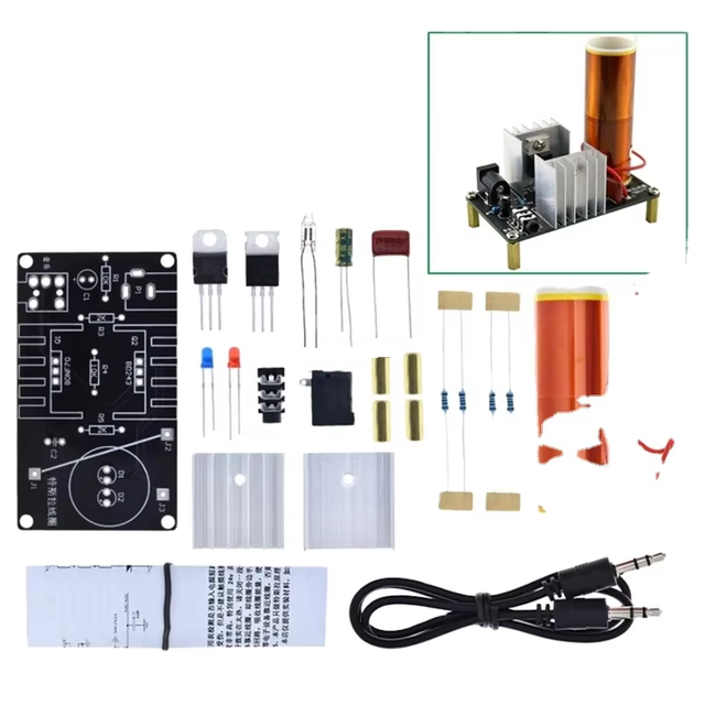 1 Set Mini Tesla Coil Kit 15W Mini Music Tesla Coil Plasma Speaker Tesla Wireless Transmission DC 15-24V DIY Kits