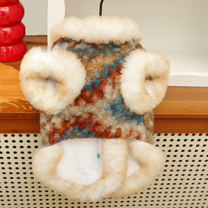 Chaleco tipo cárdigan para mascotas Weiwang, diseño Fair Isle, doble capa, forro polar, ropa de abrigo para perros Bichón Frisé y Teddy - Product Image 2