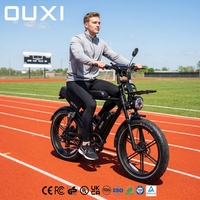 OUXI Vélo Électrique Fatbike Style Moped 24 Pouces Moteur 250W 48V 15Ah Rétroviseurs Fixés Transmission par Chaîne Vélo de Ville Fat Bike V8 Pro