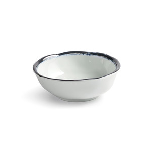 Ciotola in Ceramica Marina Piccola Artigianale Bianca con Bordo Nero per Servire Snack o Condimenti - Product Image 1