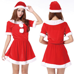 Women Santa <b>Costume</b> Red Short Dress With Hat Fancy Dress For Christmas Party - Product Image 1