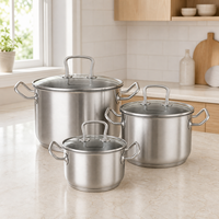 Ensemble de 6 casseroles en acier inoxydable avec couvercles en verre, grand ensemble de casseroles pour soupes, pâtes, ragoûts, cuisson à l'induction, utilisation en cuisine
