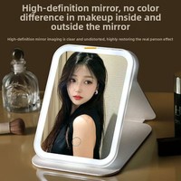 Miroir de maquillage compact portable de bureau avec lumières LED, pliable, cadre en plastique, pour la maison et les voyages, pour les besoins de beauté