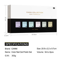 Nouveau Kit CANNI 9ml Gel Uv Sans Hema Vernis Semi-Permanent Lot de 6 avec Base, Top Coat, Top Coat Mat, Primer et Déshydrateur – Coffret Cadeau