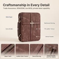 Bolsa Grande para Biblia de Cuero PU con Asa de Transporte y Cremallera Metálica, Organizador de Viaje para Iglesia, Funda Personalizada para Biblia, Estuche Portátil