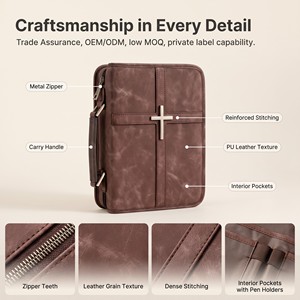 Borsa Grande in Pelle PU per Bibbia con Manico e Cerniera Metallica, Organizer da Viaggio per Chiesa, Custodia Portatile Personalizzabile per Bibbia - Product Image 2