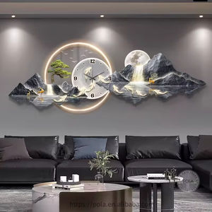 Arte moderna vista montagna e punta cervo fatto a mano a casa LED con orologio decorazione per soggiorno decorazione della parete - Product Image 4