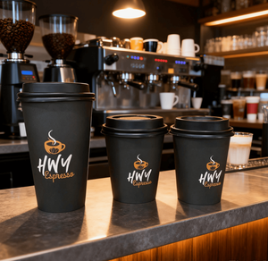 Vaso de Café Desechable de Lujo de 12 oz con Logo Impreso Personalizado, Taza de Papel Especial de Doble Pared en Color Negro con Tapa - Product Image 2