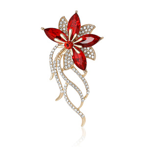 Broche de Flor de Cristal com Caudas de Fita de Strass para Lapela de Vestido Feminino, 64x34mm, 6 Cores - Product Image 5