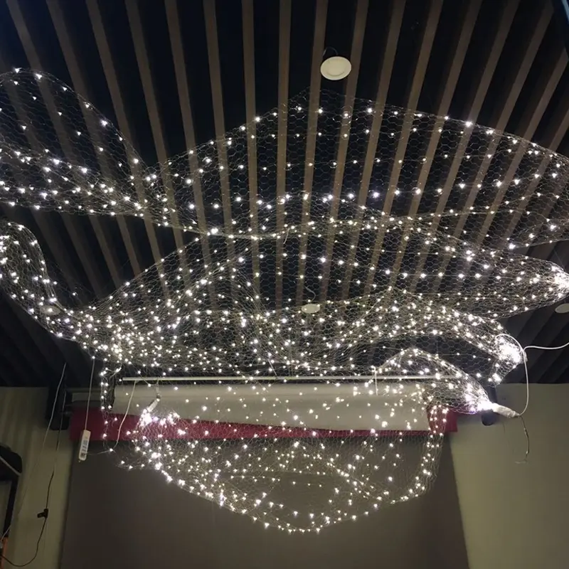 창조적 인 5m 구리 와이어 낚시 그물 메쉬 빛 따뜻한 별이 빛나는 하늘 천장 조명 웨딩 소품 장면 레이아웃 쇼핑 창