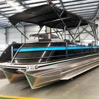Petit bateau ponton flottant de luxe en aluminium avec auvent Bimini 17 pieds pour la pêche et les fêtes, garantie 3 ans, moteur hors-bord