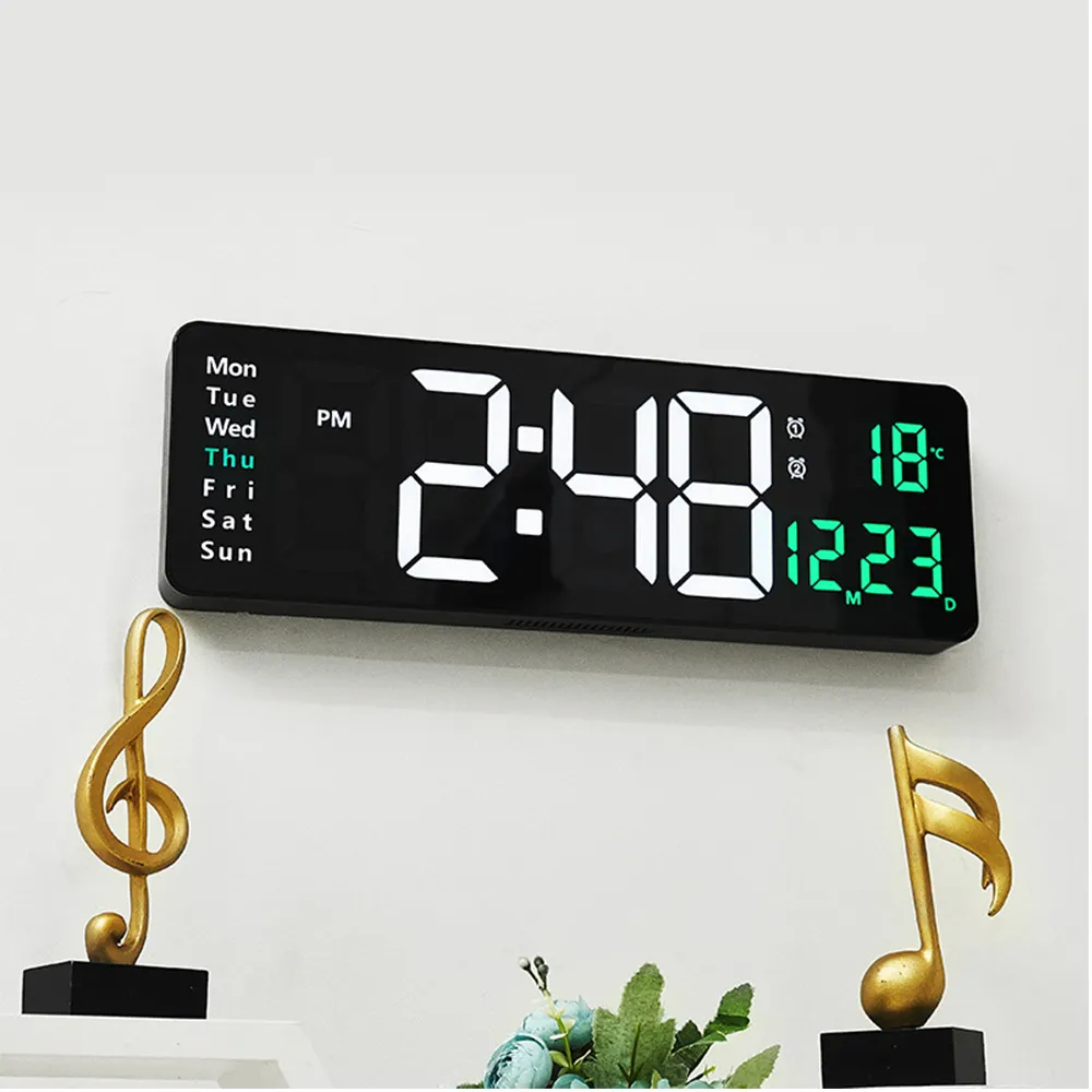 16 inch big screen remote control electronic led wall clock with temperature and calendar display