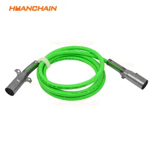7 Way Trailer Cord 12 FT ABS Electrical Power Cord Heavy Duty Green Straight Power Wire Cable for Semi Trucks Trailers Tractors