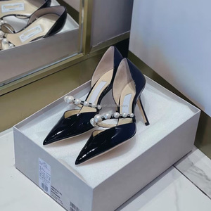 รองเท้าส้นสูงหัวแหลมหนังสิทธิบัตรของผู้หญิงรองเท้าส้นสูงแบบมีสายรัดมุกจากนักออกแบบคุณภาพสูงพร้อมพื้นรองเท้าหนังแท้ - Product Image 4