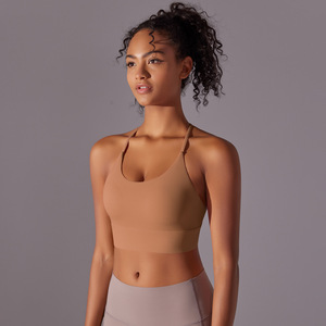Women Halter U Neck Sports Bra Thin T <b>Back</b> Strap Removable Pads Yoga Bra <b>Low</b> Support Slim Stretch Athletic Crop <b>Top</b> OEM ODM - Product Image 3