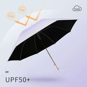 Parapluie OEM de marque, vente en gros, revêtement noir, poignée nuage, UPF50, 105cm, 8 baleines, imperméable, 500g, pour femme - Product Image 2