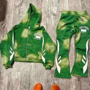 Conjunto Deportivo Personalizado con Lavado Ácido, Traje de Algodón para Correr, Sudadera Bordada, Pantalones Deportivos Acampanados y Sudadera con Capucha, Conjunto Deportivo Desgastado para Hombre - Product Image 2