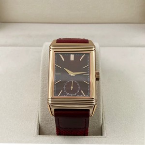 Montre Reverso Classique Rouge Luxe Boîtier en Acier Inoxydable Bracelet en Cuir Design Rétro Personnalisé Double Face Analogique Mécanique - Product Image 2