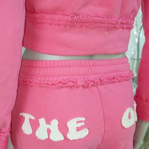 Manufacturer Custom Women High Quality Embroidery Patch Pullover Hoodie Sweatshirt pink <b>Zip</b> <b>up</b> Distressed <b>Cropped</b> Hoodies Women - Product Image 4