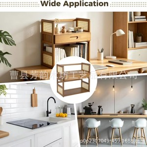 Simple <b>Desktop</b> <b>Shelf</b> 3 Tier Wood Organizer Storage Rack For Office Home Study Bookshelf With Drawer - Product Image 2