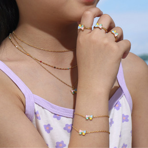 Mode doux Style enfants ensemble de bijoux en acier inoxydable <span class=keywords><strong>4</strong></span> pièces goutte d'huile arc nouveaux accessoires colorés mignons pour les enfants - Product Image 2