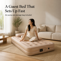 Matelas Gonflable Double Moderne 3 Saisons 150x200cm avec Pompe Électrique Intégrée et Surface Floquée pour Tente et Voyage en Voiture