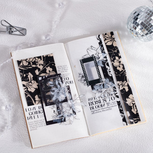 Un rotolo di nastro adesivo della serie Glimmers in The Dark, con supporto decorativo in sabbia glitterata bianco e nero per agenda. - Product Image 4