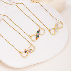 Nuova Collana con Ciondolo da Donna alla Moda, Gioielli con Zirconi Colorati e Simbolo dell'Infinito, Collana in Acciaio Inossidabile Placcato Oro - Product Image 4