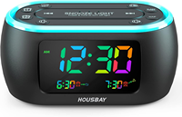 Dualer Radiowecker mit Modernem Design, LCD-Display, 7-Farben-Nachtlicht, Nickerchen-Timer, UKW-Radio, Auto-Abschaltung, für Schlafzimmer und Schreibtisch, aus Kunststoff, Leuchtend