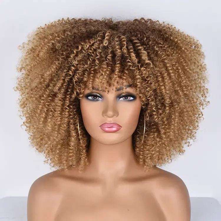 Parrucca riccia Afro crespo da donna nera in fibra sintetica capelli corti e ricci