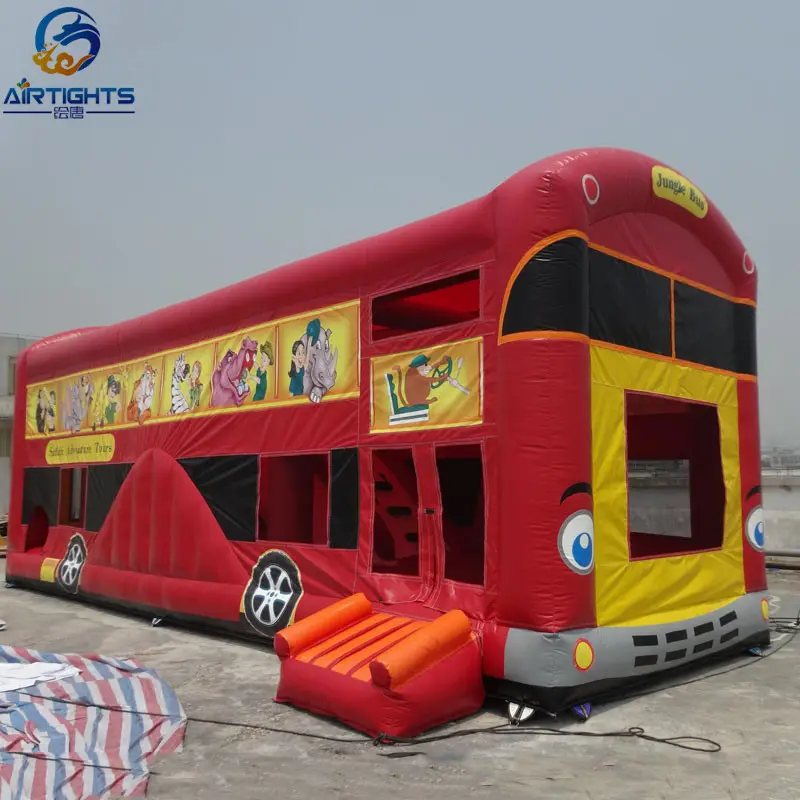 Custom Make Jungle Bus House Fire Retardant PVC Tarpaulin Commercial Inflatable Combo Bouncer