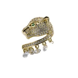 Broche con cabeza de leopardo Molegoo, aleación de cobre chapada en oro con piedras de circonio, accesorio de moda para hombre para fiestas. - Product Image 5